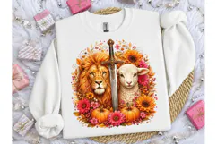 Lion Lamb Sword Fall Floral PNG Tee Product Image 3