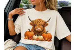 Highland Cow Pumpkin Fall PNG Tee Design Product Image 3