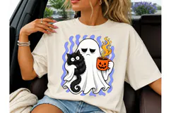 Ghost Cat Coffee Halloween PNG Tee Product Image 3