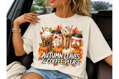 Autumn Leaves & Coffee Please PNG Tee Product Image 1