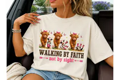 Walking By Faith Highland Cow PNG Tee Product Image 3