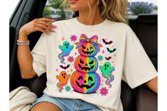Neon Halloween Stacked Pumpkin PNG Tee-Neon Halloween Stacke Product Image 3