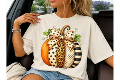 Patterned Pumpkin Bow Fall PNG Shirt Product Image 1