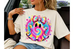 Tie Dye Ghost Bow Halloween PNG Shirt Product Image 3