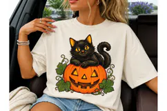Black Cat Pumpkin Halloween PNG Tee Product Image 3