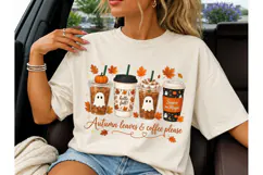 Autumn Leaves Coffee Ghost PNG Shirt Product Image 3