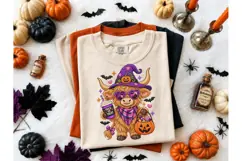 Halloween Highland Cow Witch PNG Tee Product Image 1