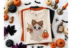 Glam Ghost Leopard Bow Halloween PNG Tee-Glam Ghost Leopard Product Image 2