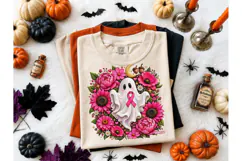 Breast Cancer Ghost Floral PNG Tee Product Image 1