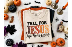 Fall For Jesus He Never Leaves PNG Tee Product Image 2