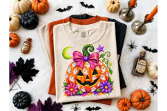 Halloween Pumpkin Ghost Bow PNG Tee Product Image 2