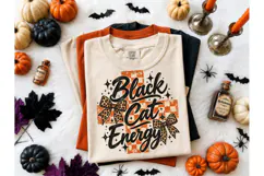 Black Cat Energy PNG Halloween Tee Desig Product Image 2