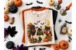 Halloween Black Cat Reading PNG Shirt Product Image 2