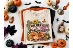 Walking by Faith Highland Cow PNG Tee Product Image 2