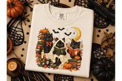 Halloween Black Cat Reading PNG Shirt Product Image 3