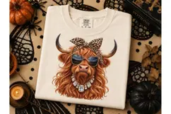 Highland Cow Glam PNG Sublimation Tee Product Image 2