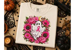 Breast Cancer Ghost Floral PNG Tee Product Image 2