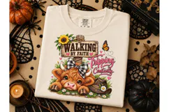 Walking By Faith Highland Cow PNG Tee Product Image 3