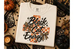 Black Cat Energy PNG Halloween Tee Desig Product Image 3