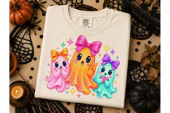 Cute Ghost Bow Halloween PNG Shirt Product Image 1