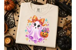 Cute Ghost Bow Halloween PNG Shirt Product Image 3