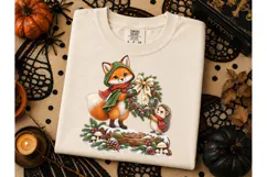 Fox Hedgehog Christmas Wreath PNG Tee Product Image 2
