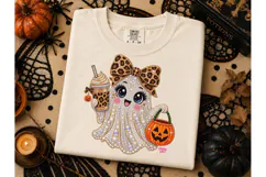 Glam Ghost Leopard Bow Halloween PNG Tee-Glam Ghost Leopard Product Image 3