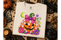 Halloween Pumpkin Ghost Bow PNG Tee Product Image 3