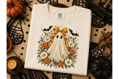 Floral Ghost Bow Halloween PNG Tee Product Image 2