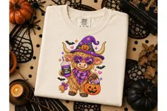 Halloween Highland Cow Witch PNG Tee Product Image 2