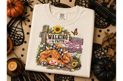 Walking by Faith Highland Cow PNG Tee Product Image 3