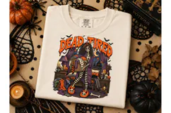 Dead Tired Halloween Skeleton PNG Tee Product Image 3