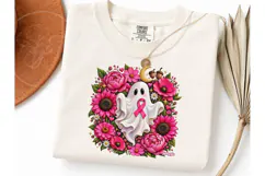 Breast Cancer Ghost Floral PNG Tee Product Image 3