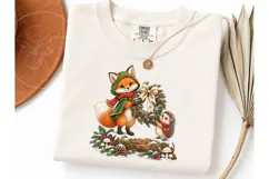 Fox Hedgehog Christmas Wreath PNG Tee Product Image 3