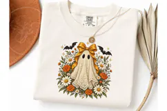 Floral Ghost Bow Halloween PNG Tee Product Image 3