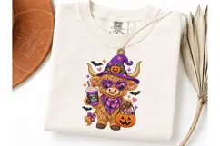 Halloween Highland Cow Witch PNG Tee Product Image 3