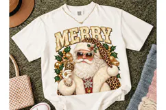 Merry Santa Leopard PNG Christmas Tee Product Image 2
