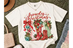 Howdy Christmas Cowboy Boots PNG Tee Product Image 2