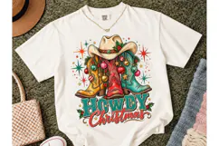 Howdy Christmas Cowboy Boots PNG Tee Product Image 2