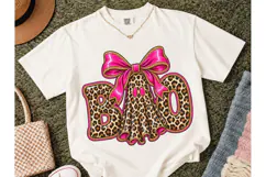 Boo Ghost Leopard Pink Bow PNG Tee Product Image 2