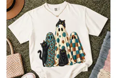 Black Cat Ghost Halloween PNG Tee Design Product Image 2