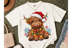 Christmas Highland Cow Santa PNG Tee Product Image 2