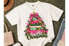 Booked For Christmas Book Tree PNG Tee Product Image 2