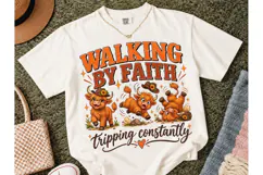 Walking By Faith Highland Cow PNG Tee Product Image 2