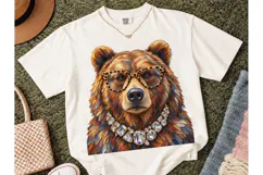 Glam Bear Leopard Glasses PNG Tee Product Image 2