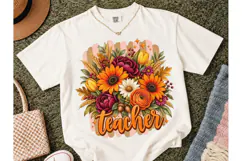 Fall Floral Teacher PNG Sublimation Tee Product Image 2