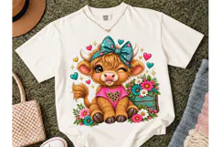 Cute Highland Cow Floral PNG Sublimation Product Image 1
