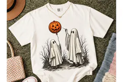 Halloween Ghost Pumpkin Balloon PNG Tee Product Image 2