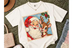Vintage Santa Rudolph Christmas PNG Tee Product Image 2
