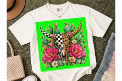 Boho Bull Skull Cactus Floral PNG Tee Product Image 4